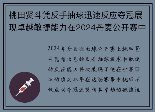 桃田贤斗凭反手抽球迅速反应夺冠展现卓越敏捷能力在2024丹麦公开赛中亮眼表现
